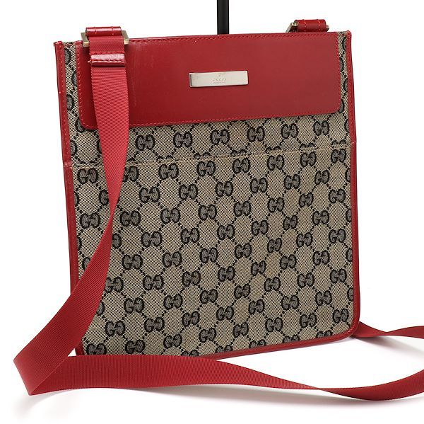 グッチ GGキャンバス ショルダーバッグ 0190348 レザー ベージュ×レッド クロスボディバッグ GUCCI