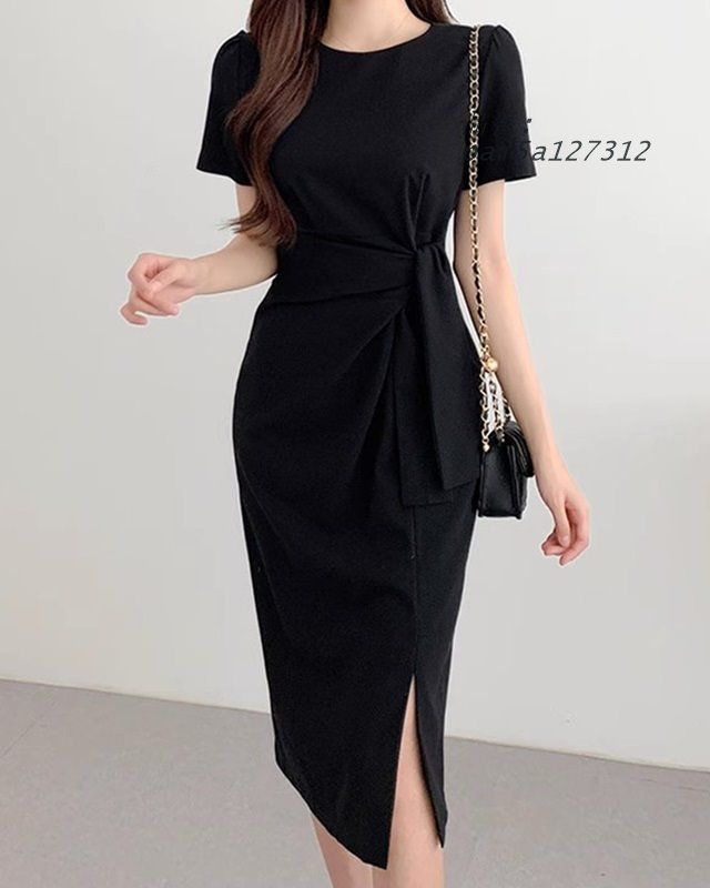 きれいめ タイト ワンピース 半袖 きれいめ 膝丈 タイトワンピース 無地 レディース ワンピース 上品 夏 シンプル パーティードレス 春 pai5a127312