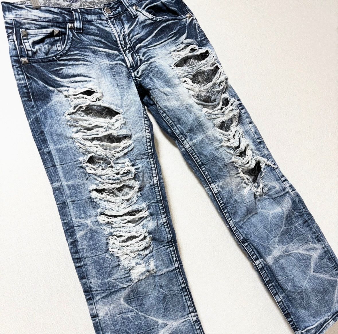 極上ダメージ加工◎【The Vintage Standard】 デニム パンツ ブルー