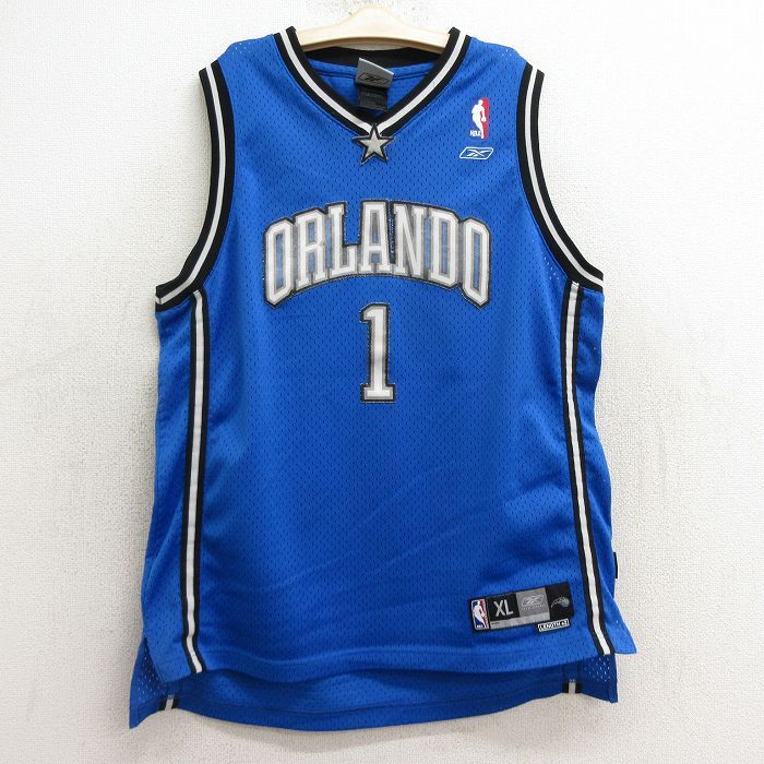 古着 リーボック ビンテージ タンクトップ キッズ ボーイズ 子供服 00s NBA オーランドマジック トレイシー マグレディ 1 メッシュ地 Vネッ