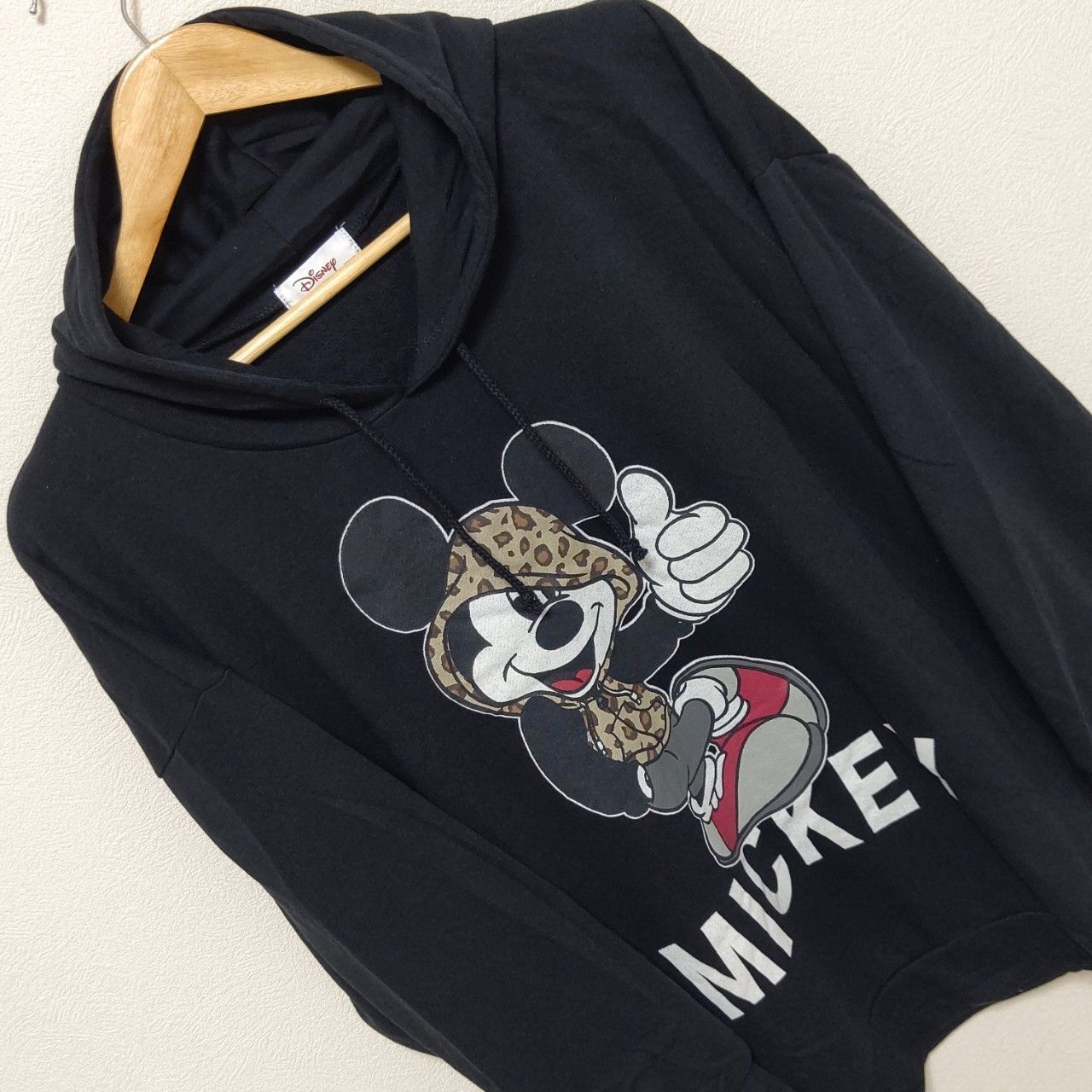 大きいサイズ◎【Disney】ディズニー パーカー トップス アメカジ カジュアル ストリート ダンス スポーツミックス スポーティー Mickey ミッキーマウス ビンテージ ヴィンテージ レトロ 80s 90s ブラック レディース 4L/ M8697jk