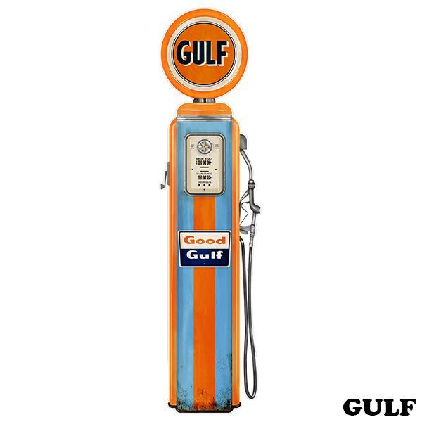 BIG ダイカット エンボスメタルサイン ガスポンプ GULF 看板