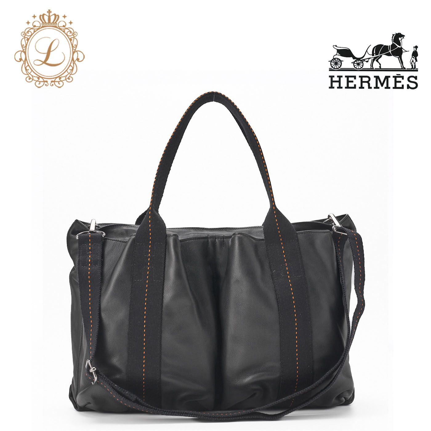 HERMES エルメス キャラバンホリゾンタルMM 2WAY トートバック ヴォーデルマ 黒（シルバー金具） レディース ボストンバッグ ショルダー バッグ【中古】【送料無料】 - メルカリ