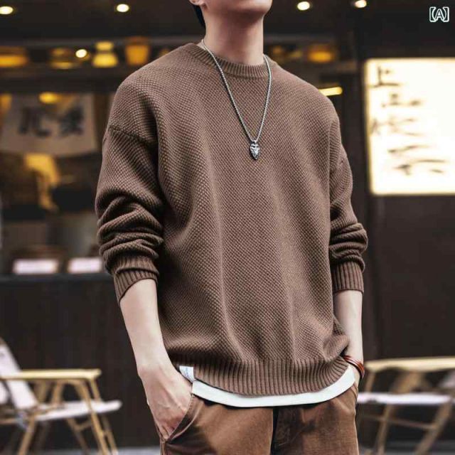 L 秋冬 コーデ メンズ 服 シンプル ファッション オシャレ 大人 かっこいい 大きいサイズ ストリート 紳士服 ハイエンド 柄 ウォッシュ セーター ラウンドネック 長袖