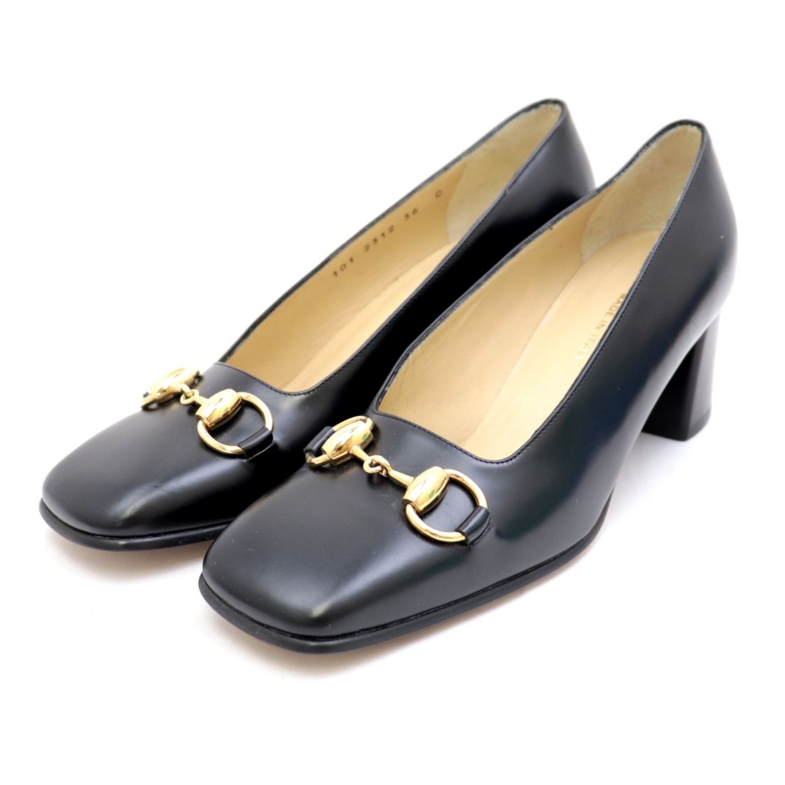 GUCCI 黒 レザー パンプス 36 未使用 グッチ ホースビット レザーヒール パンプス レディース