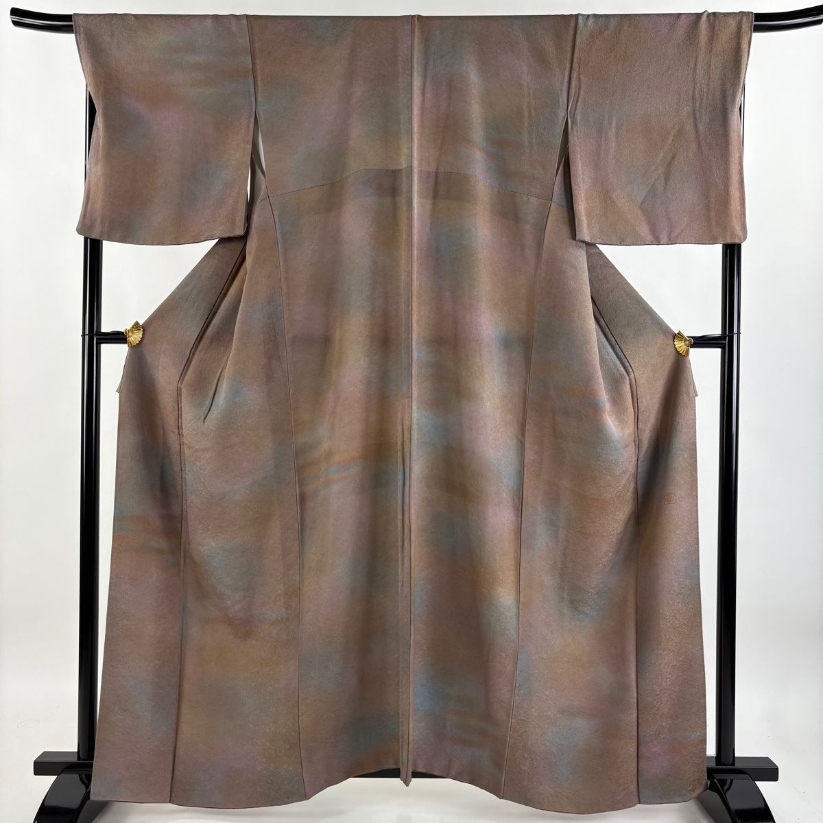 小紋 身丈161.5cm 裄丈68cm L 袷 落款 霞 ぼかし 茶紫 正絹 美品