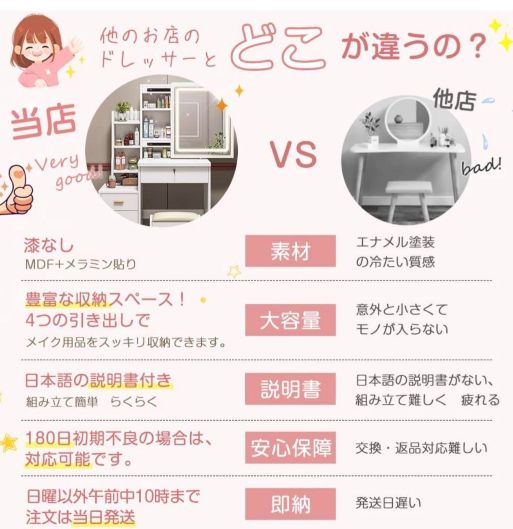 ☆限定セール☆新品ドレッサー　スツール付き　鏡台 タッチ操作　女優ミラー ☆限定セール☆新品ドレッサー スツール付き 鏡台 タッチ操作