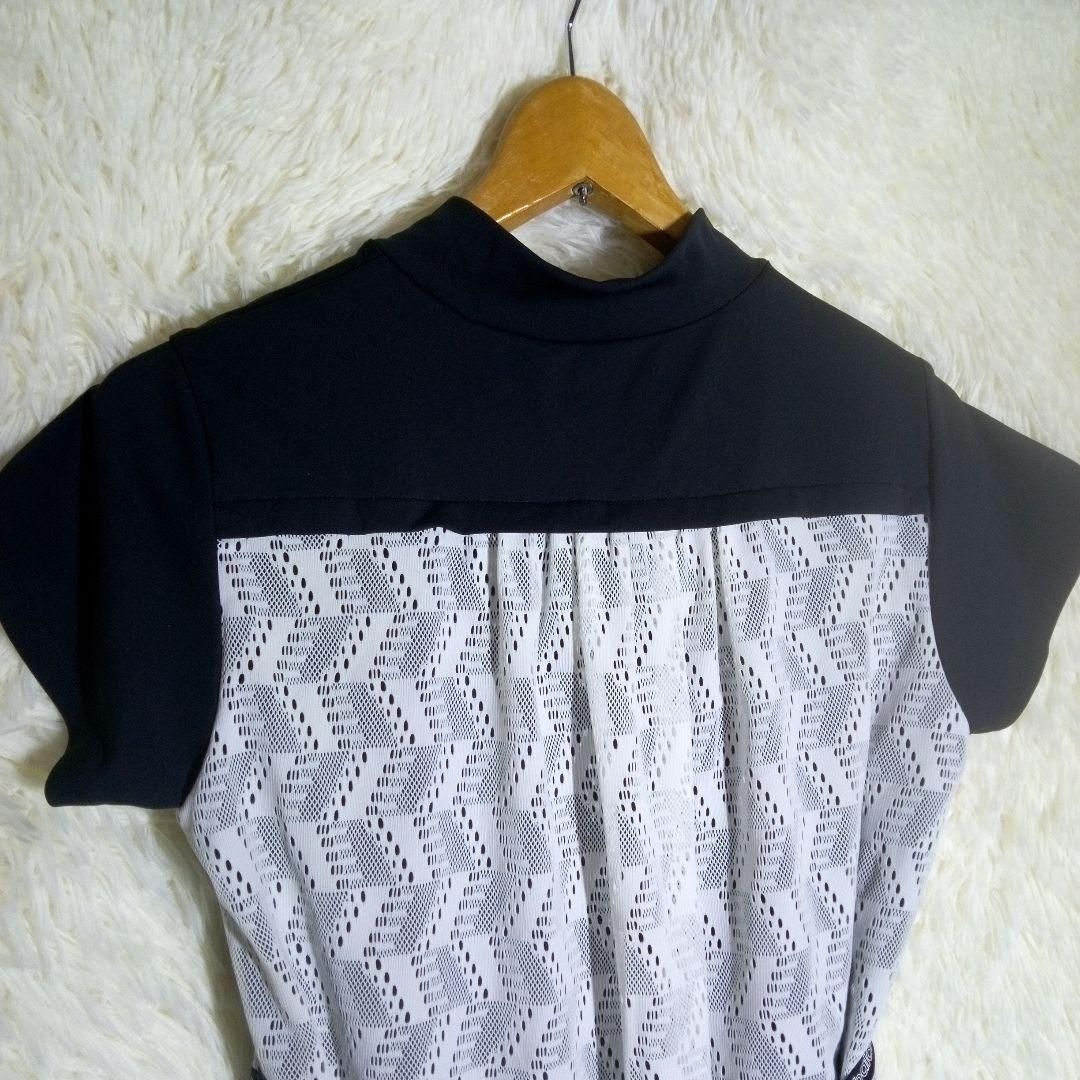 超美品】ニューバランスゴルフ 半袖ハイネックワンピース 黒×白
