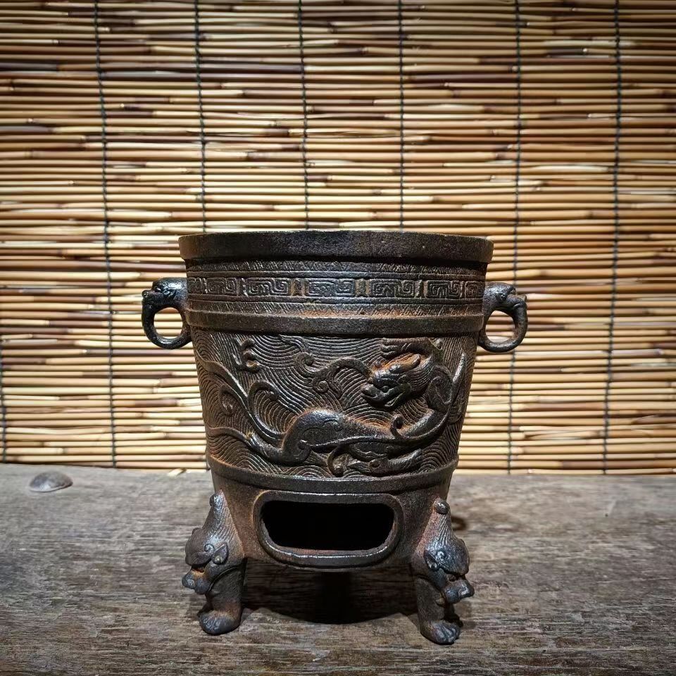 旧鉄器|鋳鉄ストーブ*お茶を沸かす*お湯を沸かす*バーベキューストーブ*炭ストーブ*高さ約16cmWP売れ筋商品929