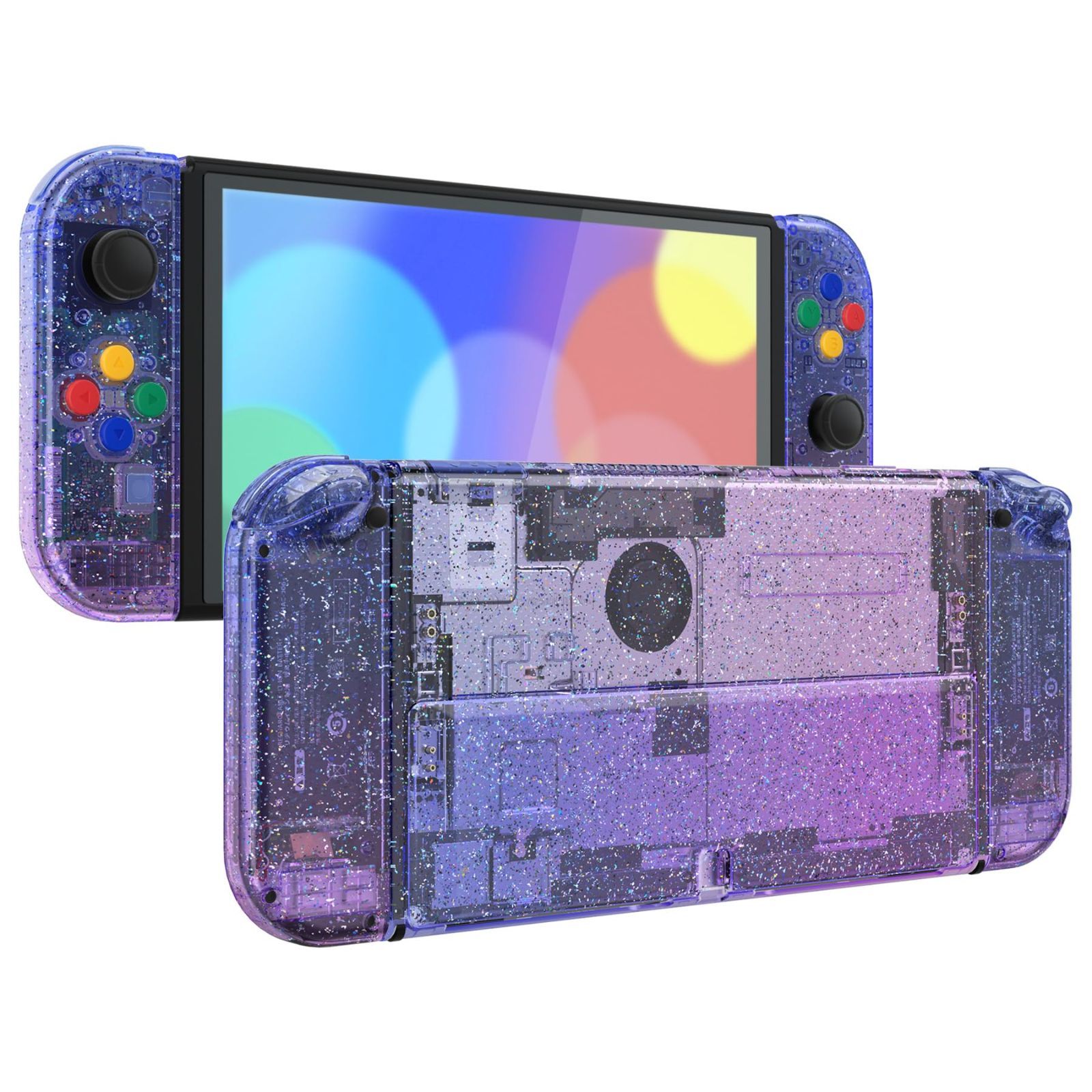 Color ブルーとパープルのグラデーション 本体ではない-eXtremeRate switch oledに対応用バックプレート-PCスイッチ 背面スタンド switch 有機elに対応用スイッチ ジョイコンハンドヘルドコントローラーハウジング キックス