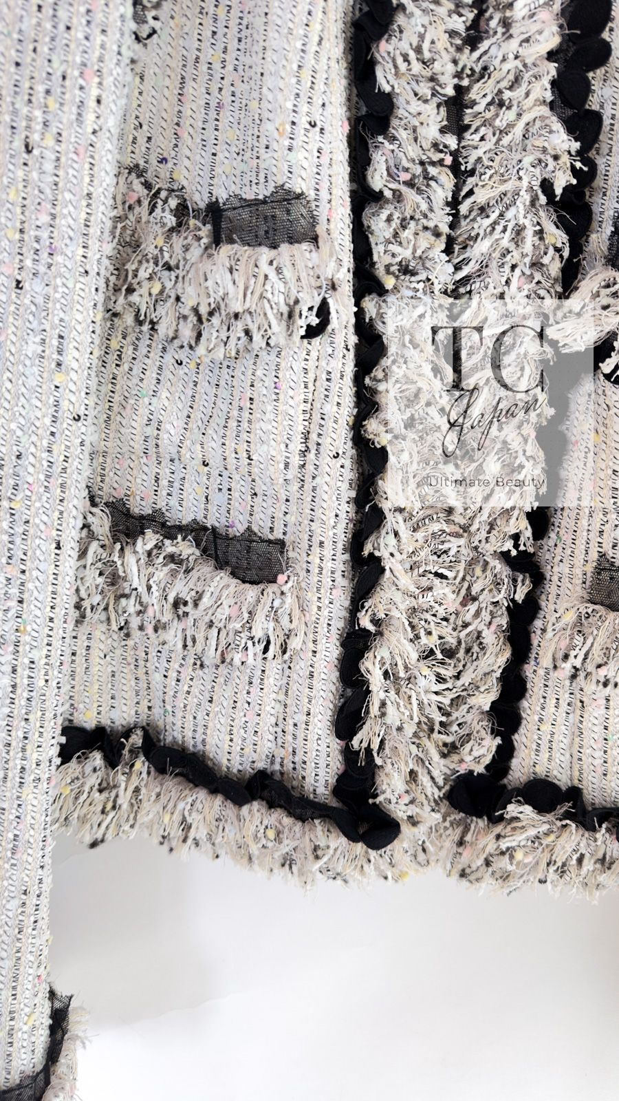 シャネル ジャケット スーツ CHANEL アイボリー グレー ブラック