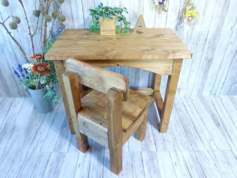 ハンドメイド キッズチェア-キッズデスク チーク色