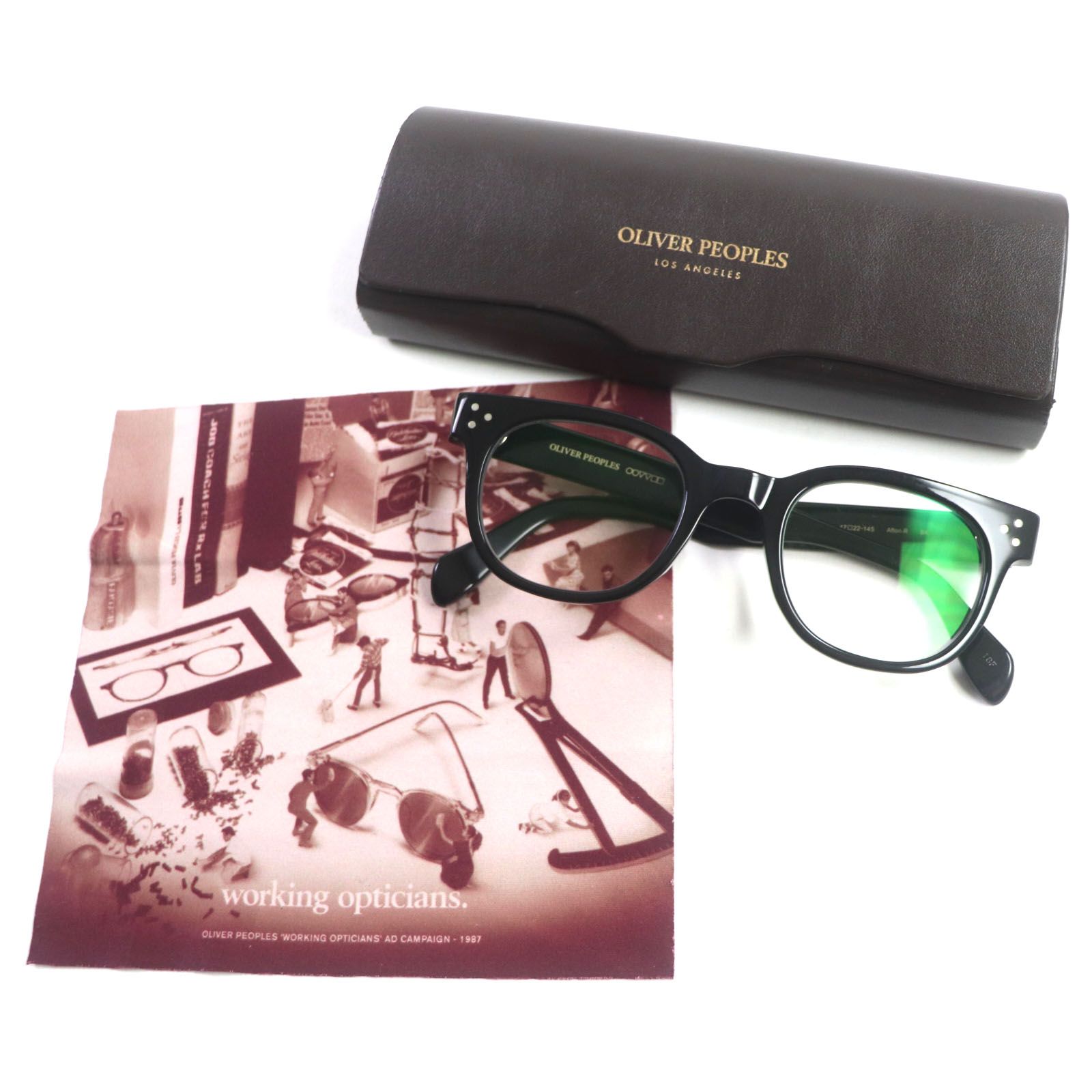 美品▼OLIVER PEOPLES オリバーピープルズ Afton-R ウェリントン メガネ 眼鏡 アイウェア ブラック 47□22-145 度入り ケース付き メンズ