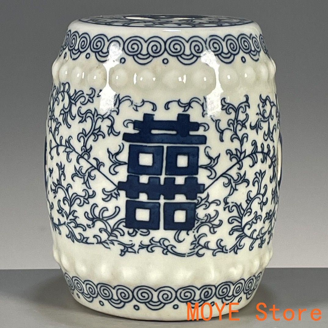 青花喜鼓椅 景徳鎮 陶磁器 装飾品 現代工芸品 美術品 置物