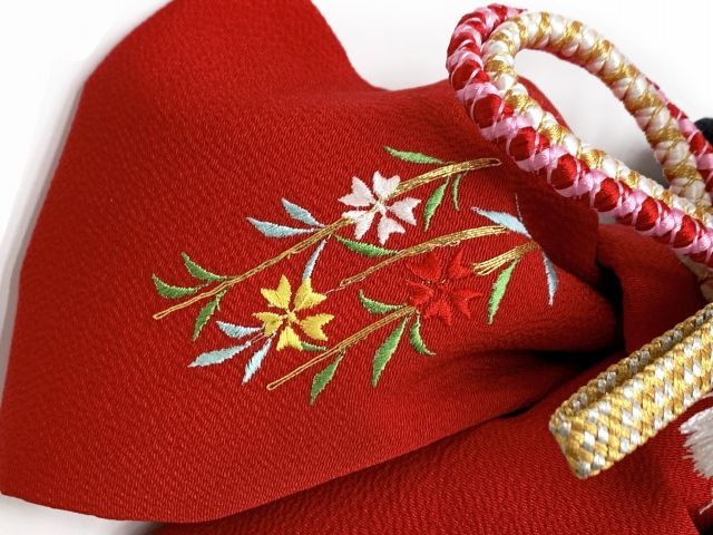 ちりめん生地 刺繍柄作り帯