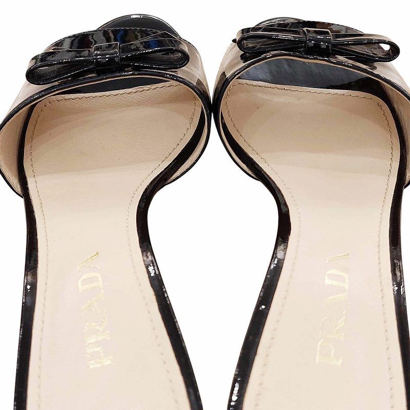 PRADAリボンパテントミュール プラダ PRADA リボン ミュール サンダル パテントレザー オープントゥ