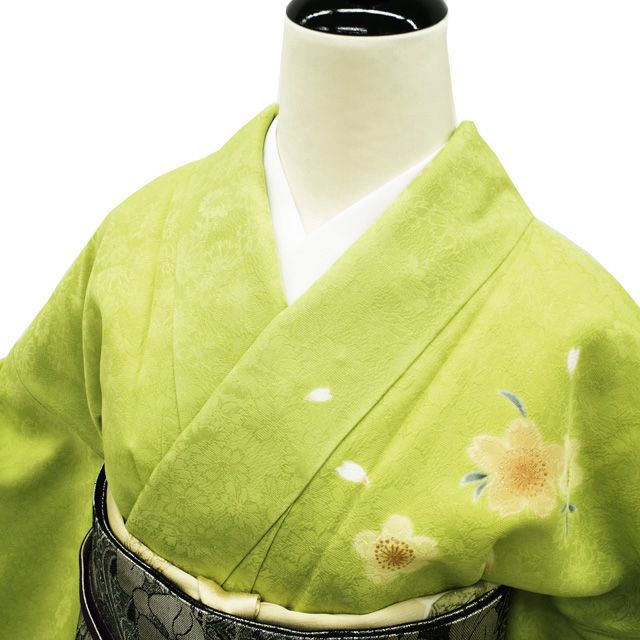 新古品】 訪問着 着物 正絹 袷 フォーマル 抹茶色 × 藤紫 ぼかし