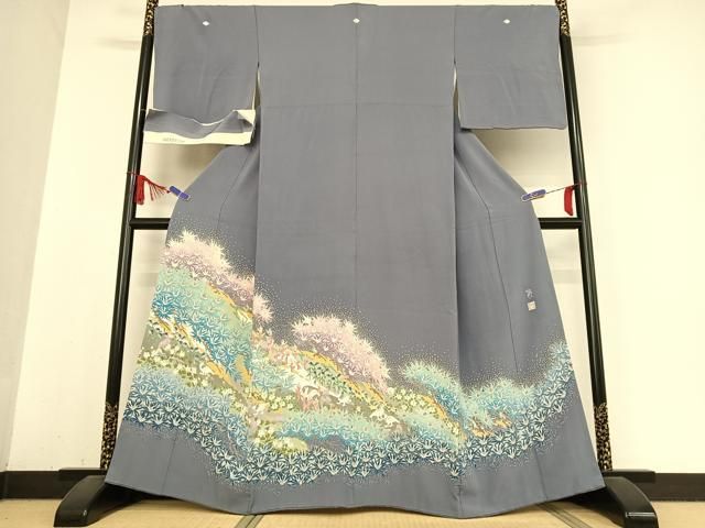 平和屋着物●本加賀友禅作家 斎藤正史 色留袖 花鳥文 浜ちりめん 反端付き 正絹 AABB0266zg