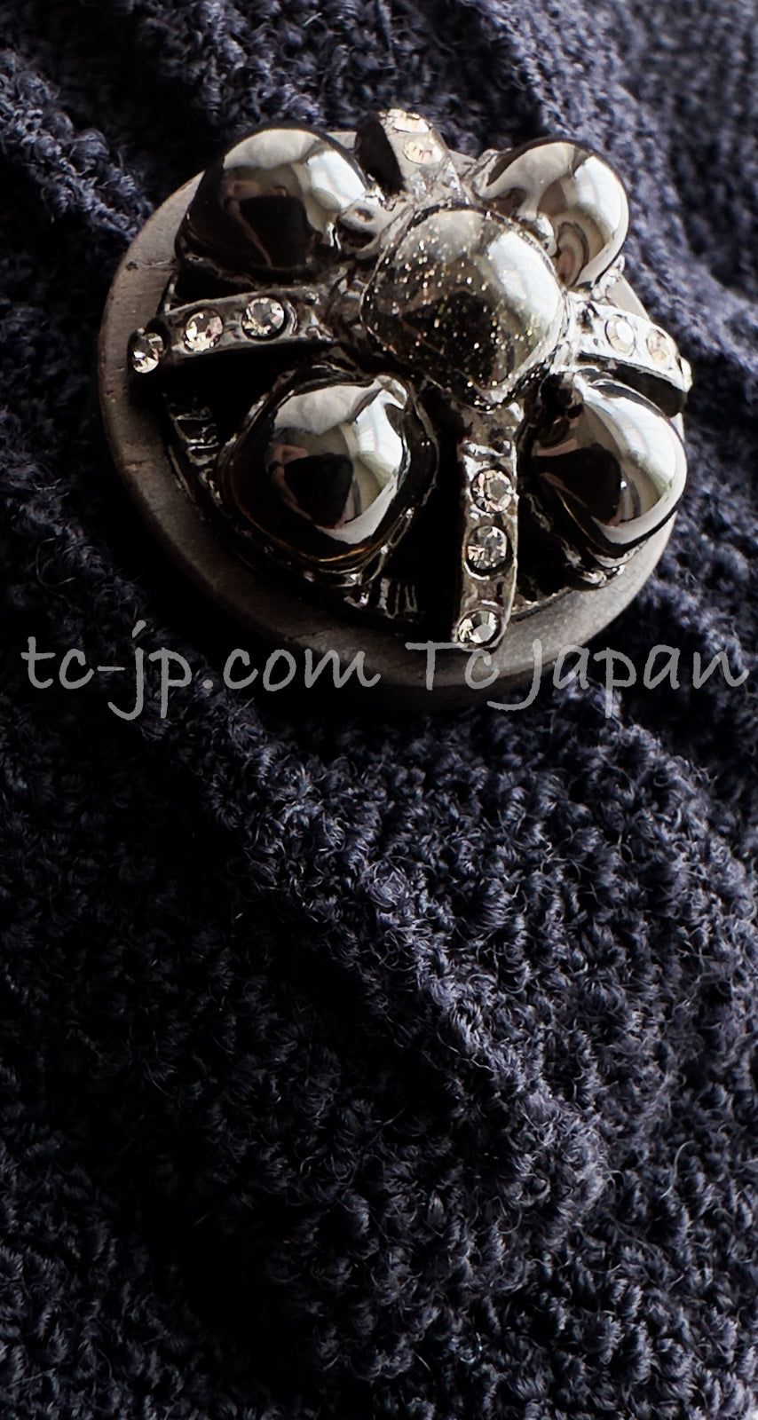 シャネル ワンピース CHANEL 66万 ダークネイビー グリポワ装飾 ウール  