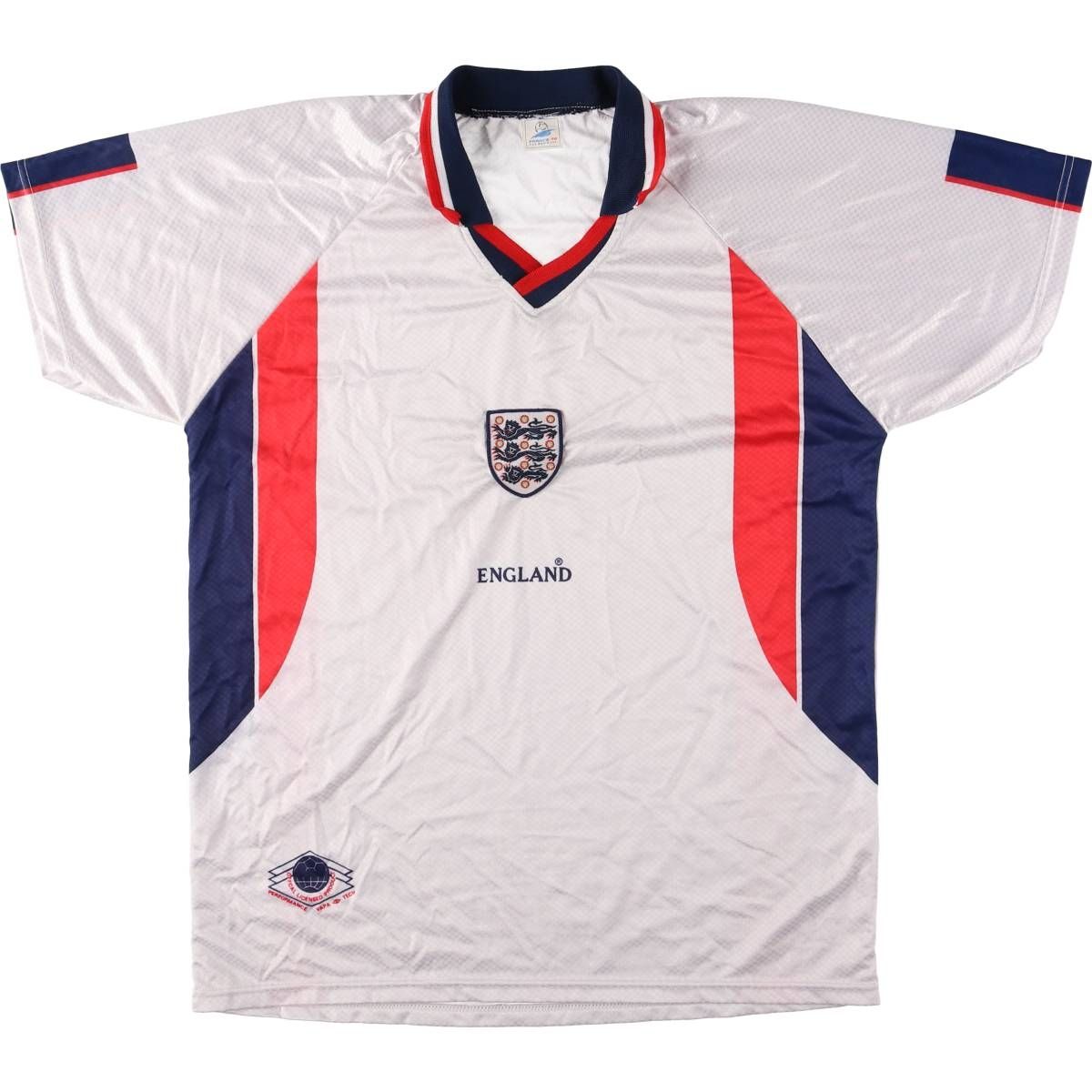 古着 90年代 FRANCE 98 FIFA WORLD CUP 1998 FIFAワールドカップ イングランド代表 Vネック 襟付き サッカーユニフォーム|eaa529054