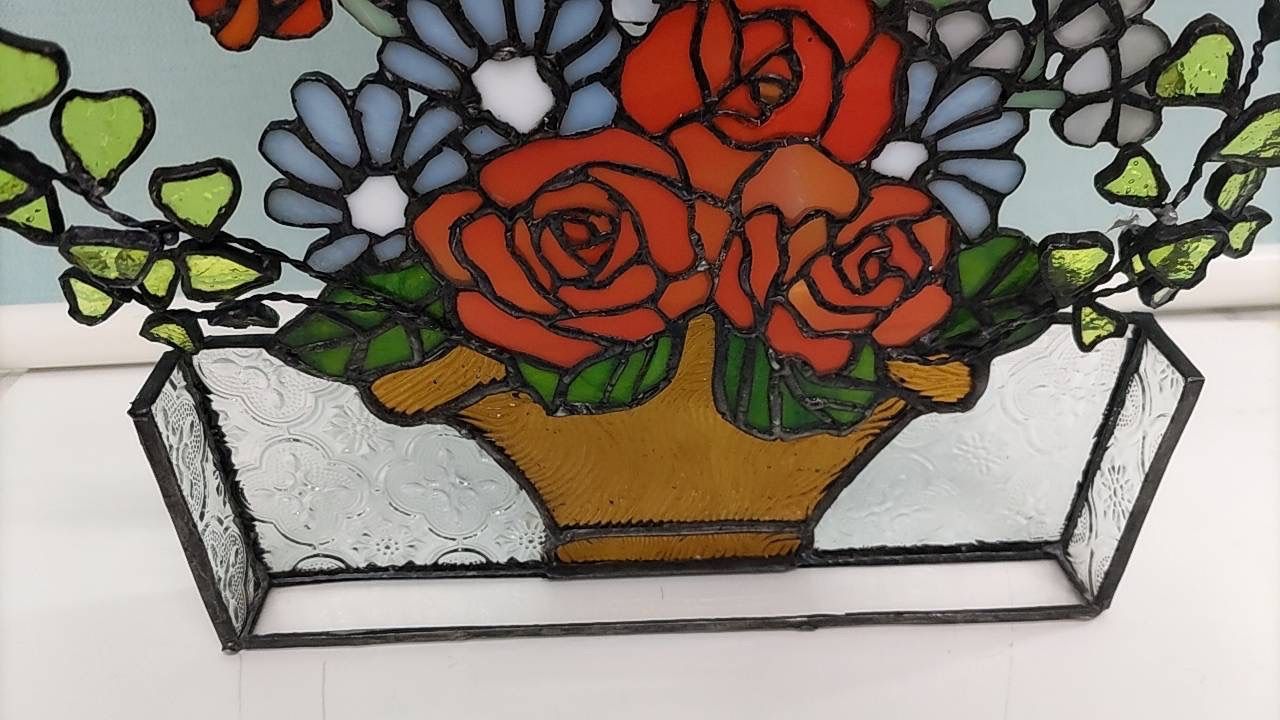 鮮やかなブーケ 花束 ヴィンテージ ステンドグラス フラワー レア作品 鮮やかなブーケ 花束 ヴィンテージ ステンドグラス フラワー