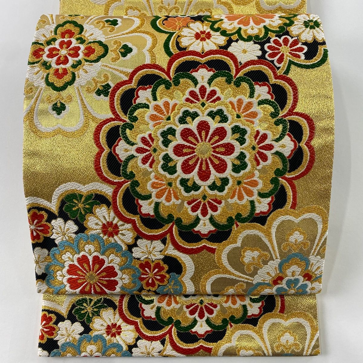 袋帯 秀品 振袖向き 華文 金糸 箔 金色 六通 正絹 【中古