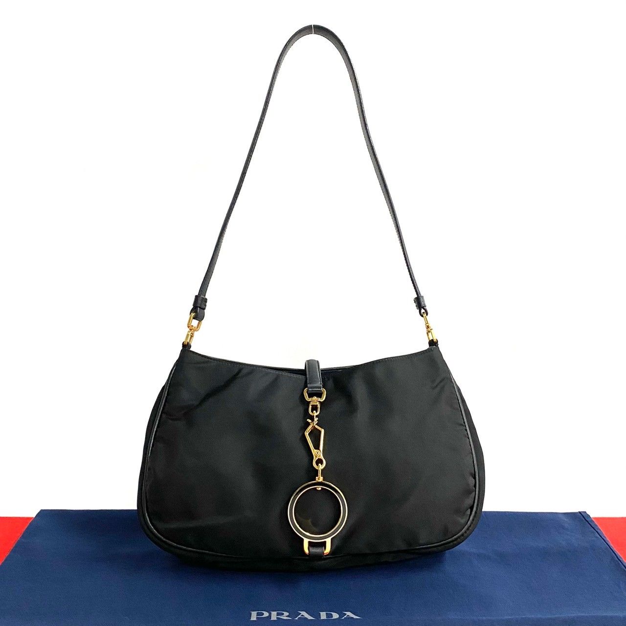 極 美品 希少品 PRADA プラダ 三角ロゴ 金具 ナイロン レザー 本