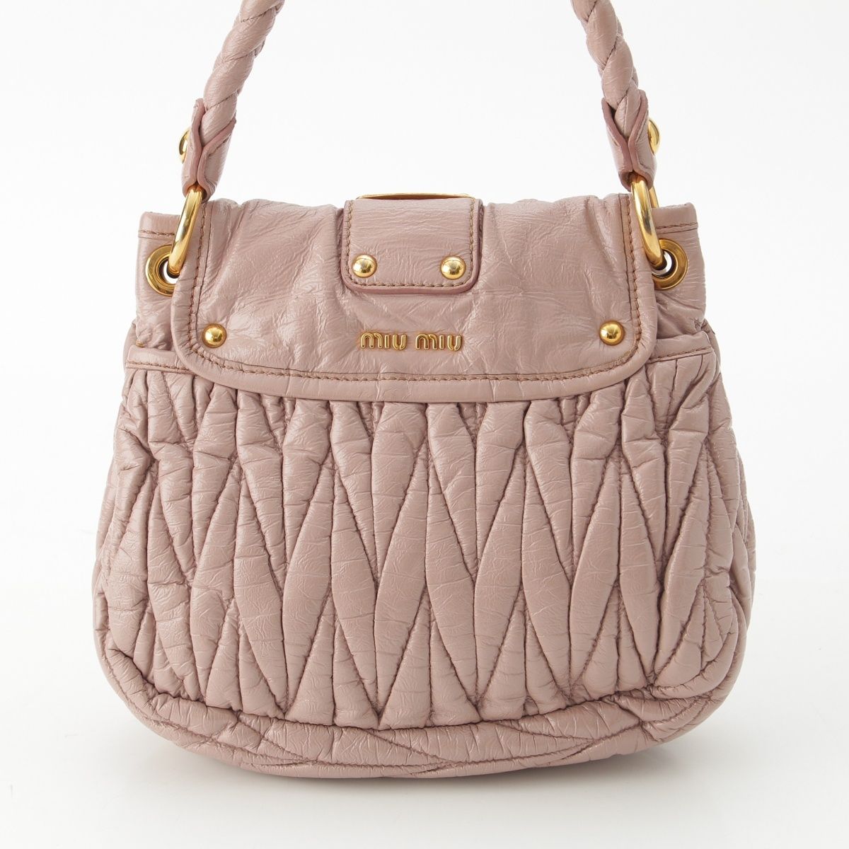 ミュウミュウ パテントレザー ロゴ 2WAY ハンドバッグ ショルダー ピンク×ゴールド DECORATOM_COM_BR