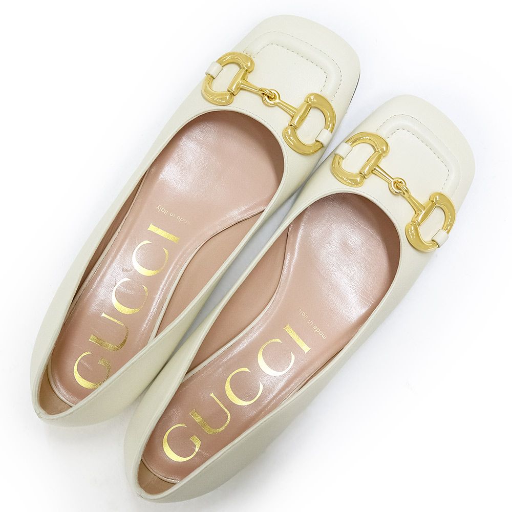 ✿ グッチ ホースビット 靴 38 25cm パンプス レザー ホワイト 白 ゴールド金具 645600 GUCCI