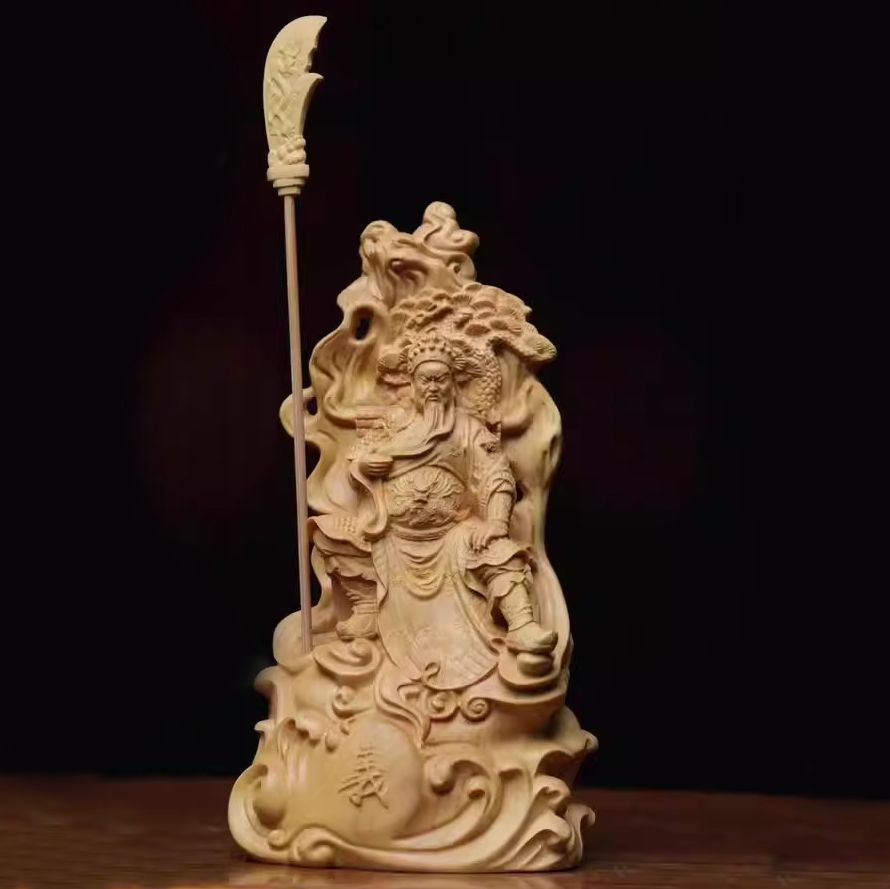 関羽像 武士像 関羽雲長 三国志 置物 オブジェ 縁起物 風水 幸運 開運 昇進 像 自然崖 柏木 木彫り 風水 運 開運 インテリア  厄除け 縁起物 健康運 仕事運 家庭運 寝室