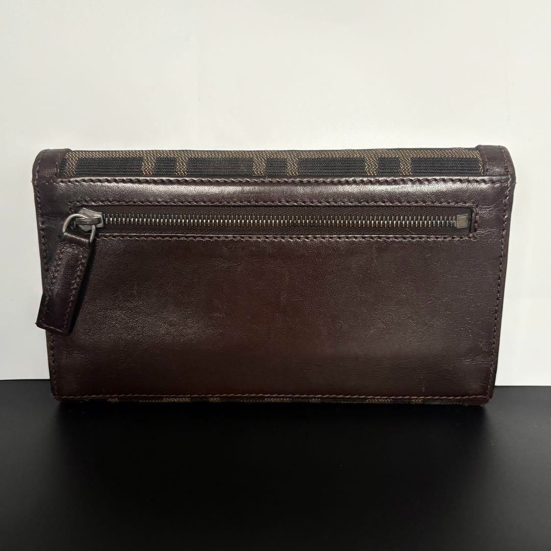 FENDI フェンディ 長財布 三つ折り財布 ズッカ ダブルフラップ キャンバス×レザー ブラウン 茶色