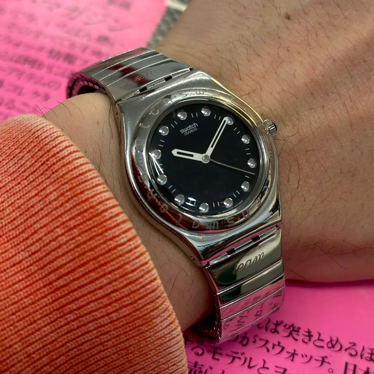 97 年版 ヴィンテージ SWATCH スウォッチ アイロニー シルバー 拡張 ストラップ