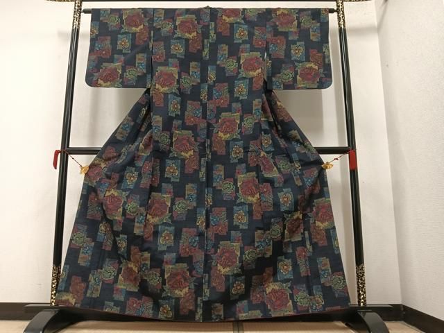 平和屋着物▽本塩沢 単衣 蚊絣 正絹 逸品 CAAV8916gh