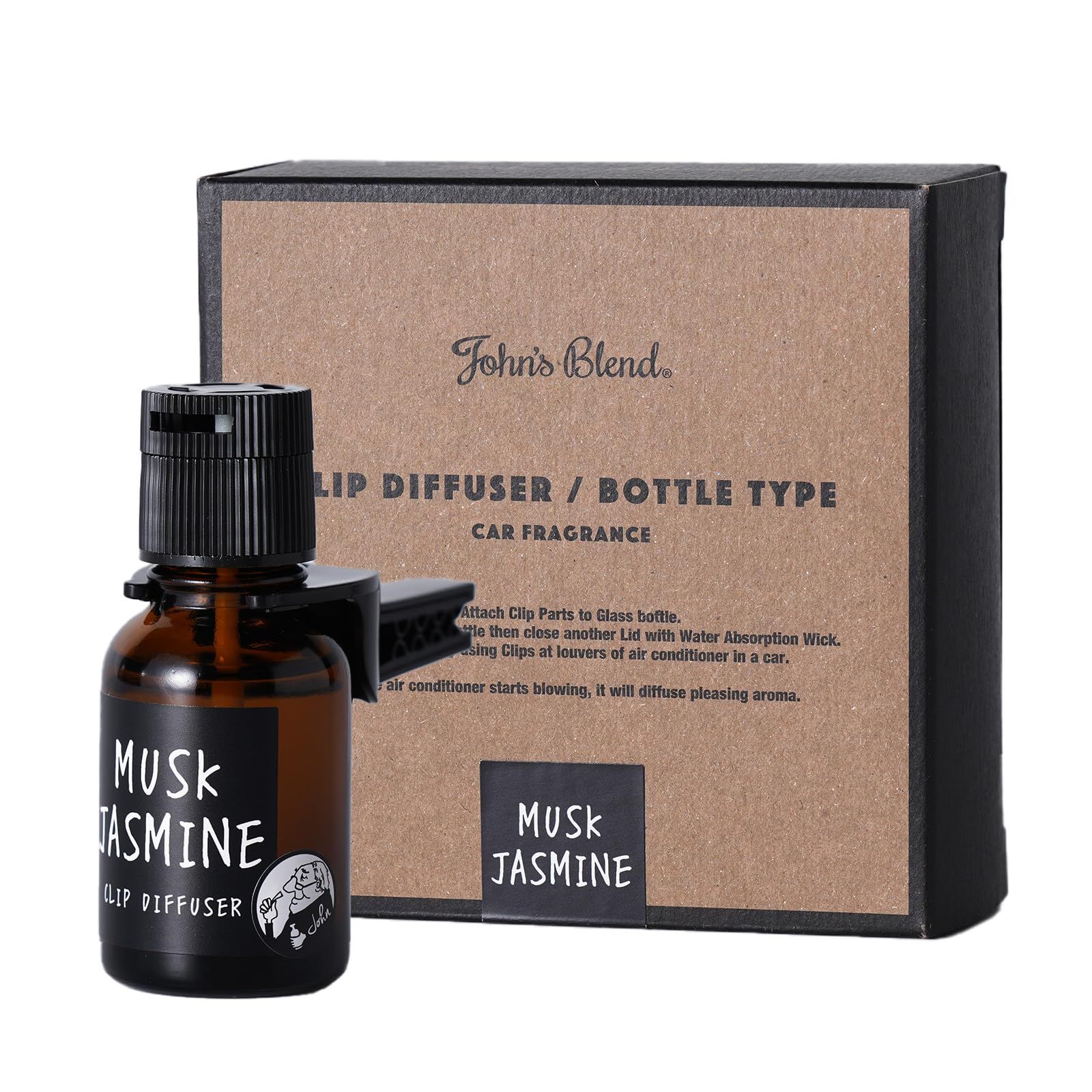 新品 ジョンズブレンド 車 芳香剤 ムスクジャスミン ディフューザー 18mL クリップ エアコン 吹き出し口 本体 液体 車用芳香剤 誕生日プレゼント