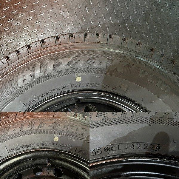 【BS BLIZZAK VL10 195/80R15 107/105N LT】スタッドレス【トヨタ ハイエース純正ホイール 15インチ 6J6HPCD139.7+35】2022 バリ溝(KTN465) BS BLIZZAK VL10 195/80R15 107/105N LT】スタッドレス【トヨタ