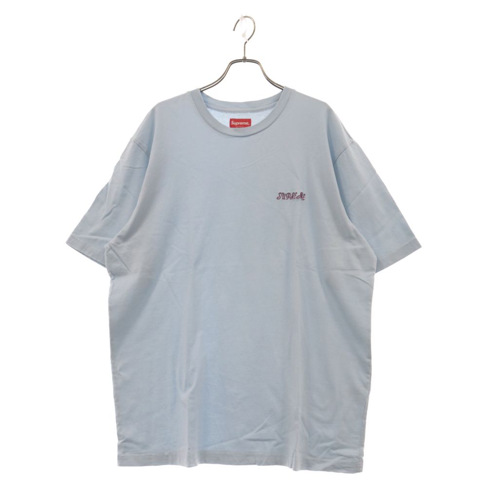 SUPREME (シュプリーム) 23SS Washed Script S/S Top ウォッシュドスクリプト ロゴ刺繍 クルーネック カットソー 半袖Tシャツ ライトブルー