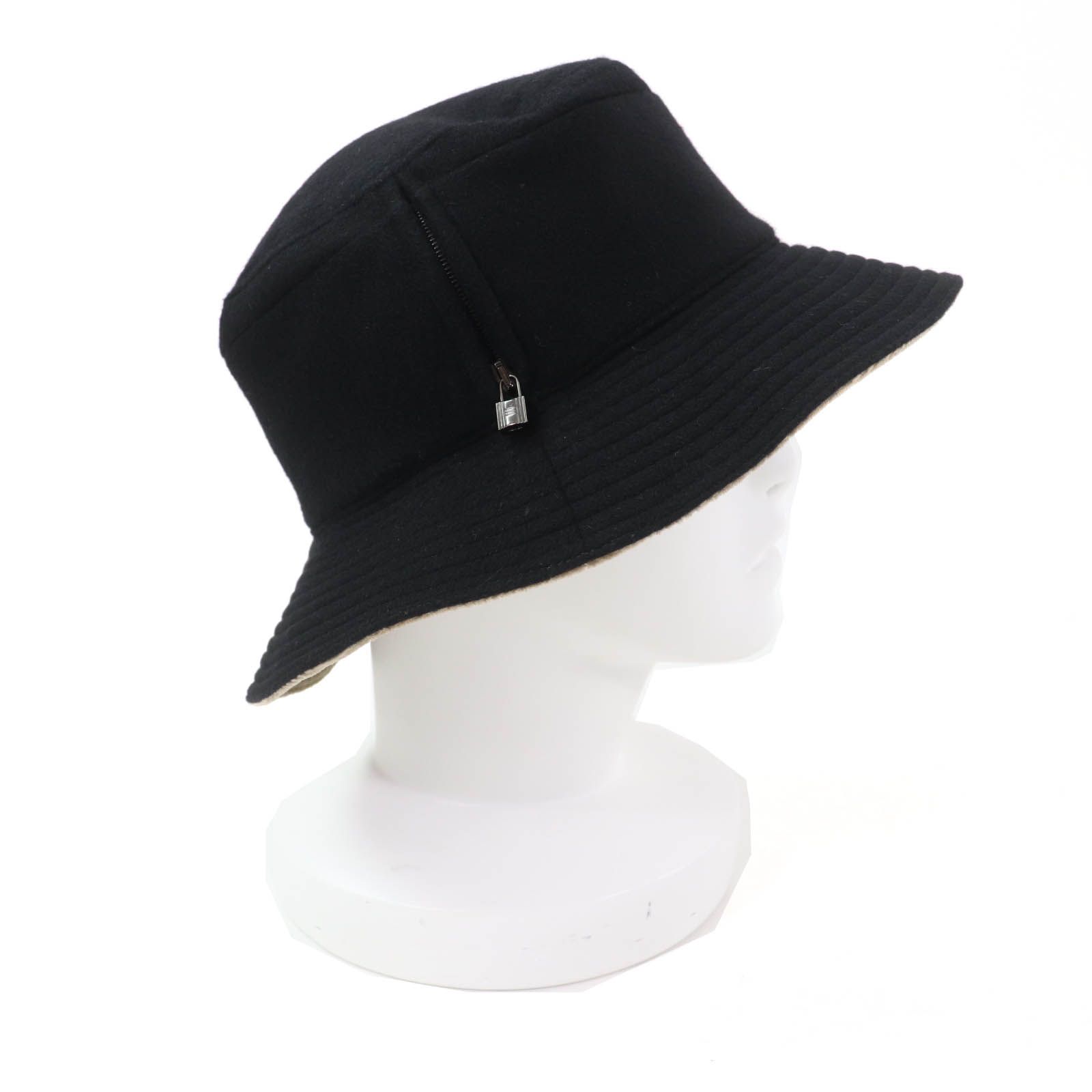 HERMES カシミアバケットハット 極美品☆HERMES エルメス カシミヤ100％ シルバー金具 カデナZIP