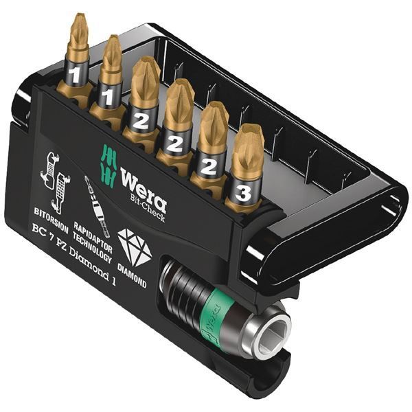 WERA ヴェラ 7点組 差込6.35mm ビットチェック ダイヤモンドポジドライブビットセット 057412 工具 ツール DIY 作業工具 道具