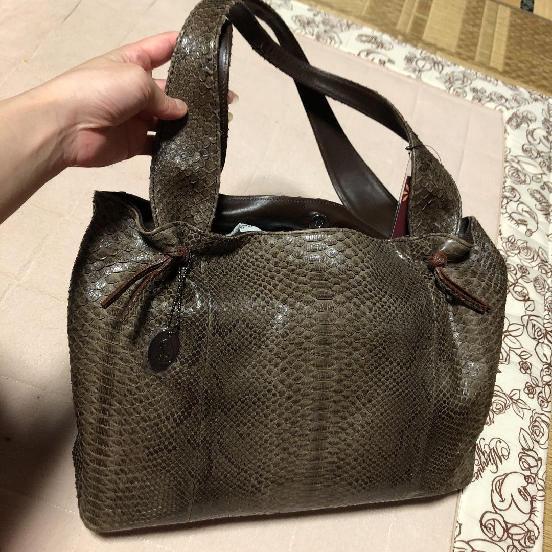 新品☆CRESCEND 本革パイソン ダークブラウントートバッグ JREマーク付 