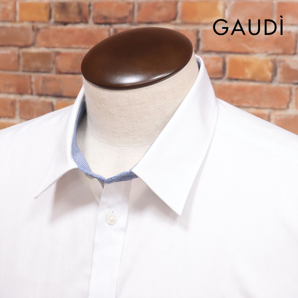 GAUDI Lサイズ 長袖シャツ C521GU45006 配色デザイン コットン 綿100％ 今季 インポート お洒落 洗練 メンズ 紳士 ガウディ 白 ホワイト mc303