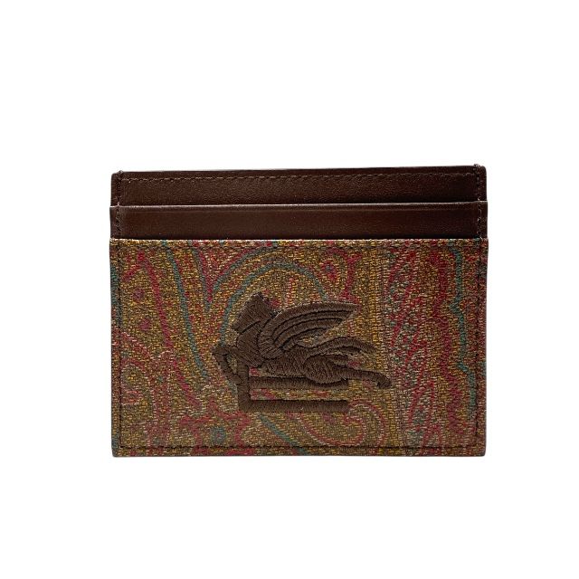♥品 エトロ MP2E0001-AA012 カードケース パスケース 名刺入れ ペガサス 刺繍 ペイズリー タグ レザー ブラウン ETRO