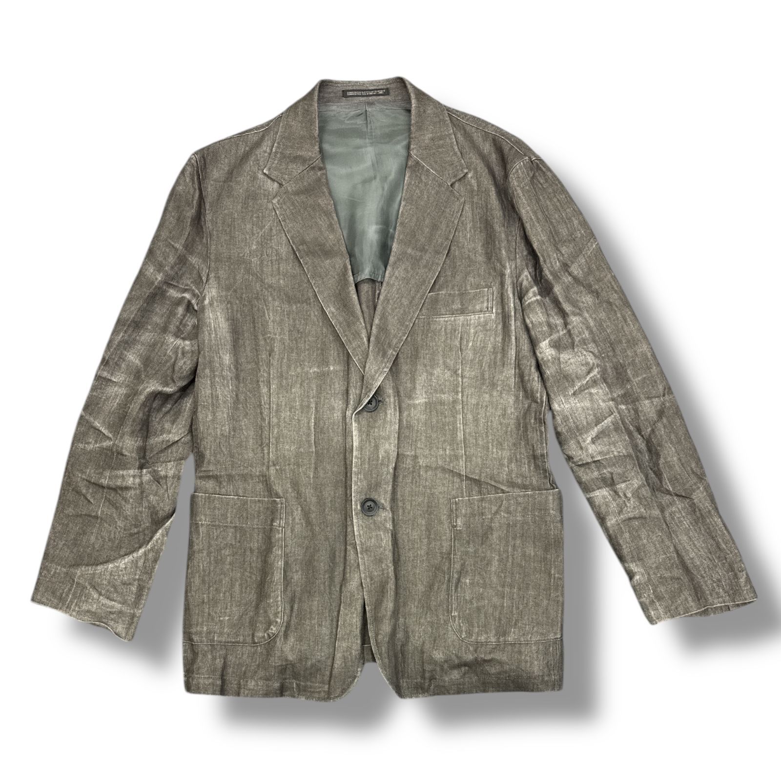 参考上代143000円 Yohji Yamamoto POUR HOMME INK DYED TWILL R-INK-DYED OUT POCKET JKT リネンツイル テーラードジャケットヨウジヤマモト HS-J09-300 墨黒系 2  85452A3
