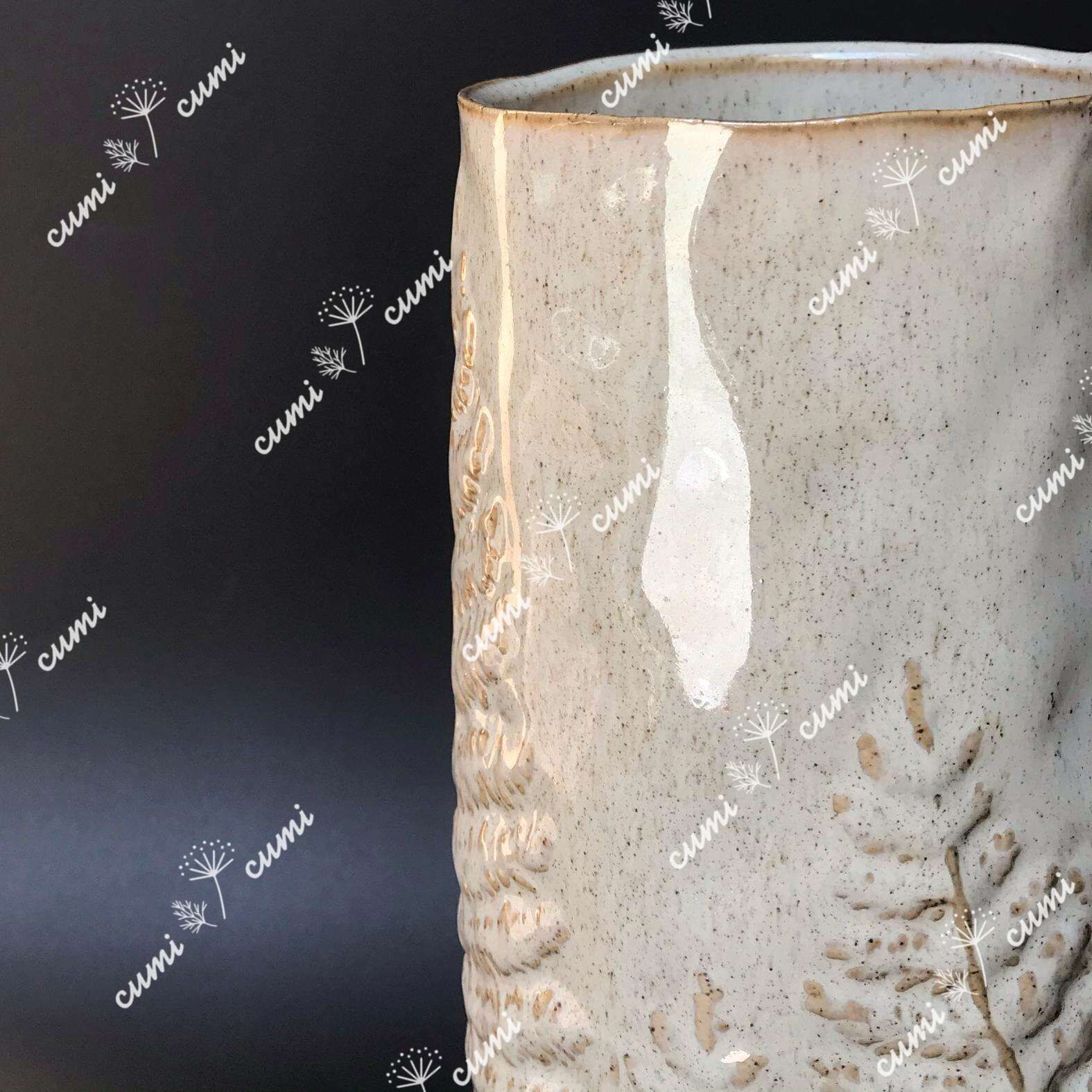 N0110 ドイツ 針葉樹 浮彫 窯変 花瓶 窯変 高品質 室内 陶器 フラワー