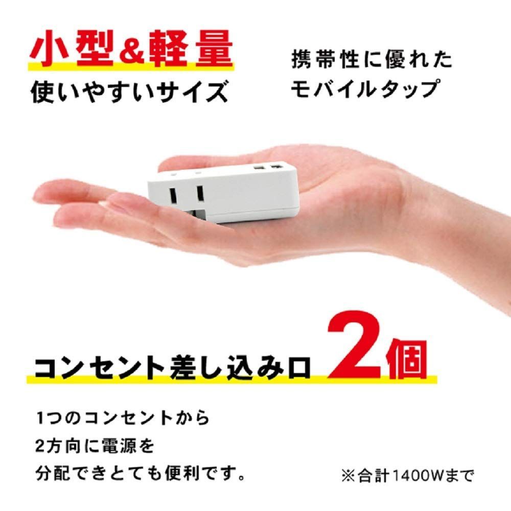 まとめ) トップランドUSB付きコンセント 2個口タップ 2.5m TPA25-WT 1