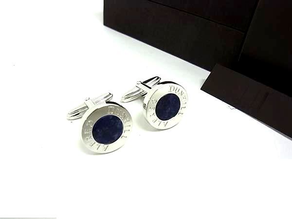 ♥ dunhill ダンヒル SV925 カフスボタン カフスリンクス アクセサリー ビジネス 紳士 シルバー系×ネイビー系 BJ6501 冠婚葬祭 結婚式 葬式