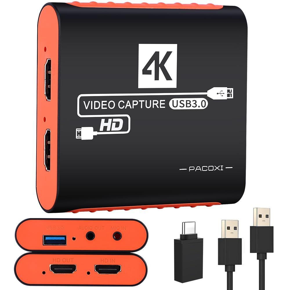 キャプチャーボードは4K HDMI パススルー機能を搭載しています 1080P 60Hz USB 3.0 ビデオゲーム キャプチャーカード 高速転送 低遅延 ゲーム実況生配信ライブ ビデオ会議録画 リアルタイムストリーミング 画面共有 Switch