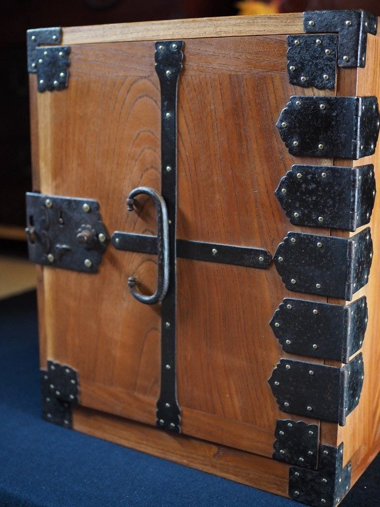 昊】時代木製 舟金庫 舟箪笥 古作 重厚鉄金具 時代物 船金庫 古