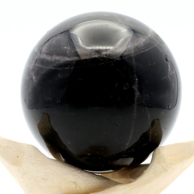 黒水晶　台座付き モリオン 黒水晶 丸玉 木製台座付き 直径 70.8mm 山東省産 天然石