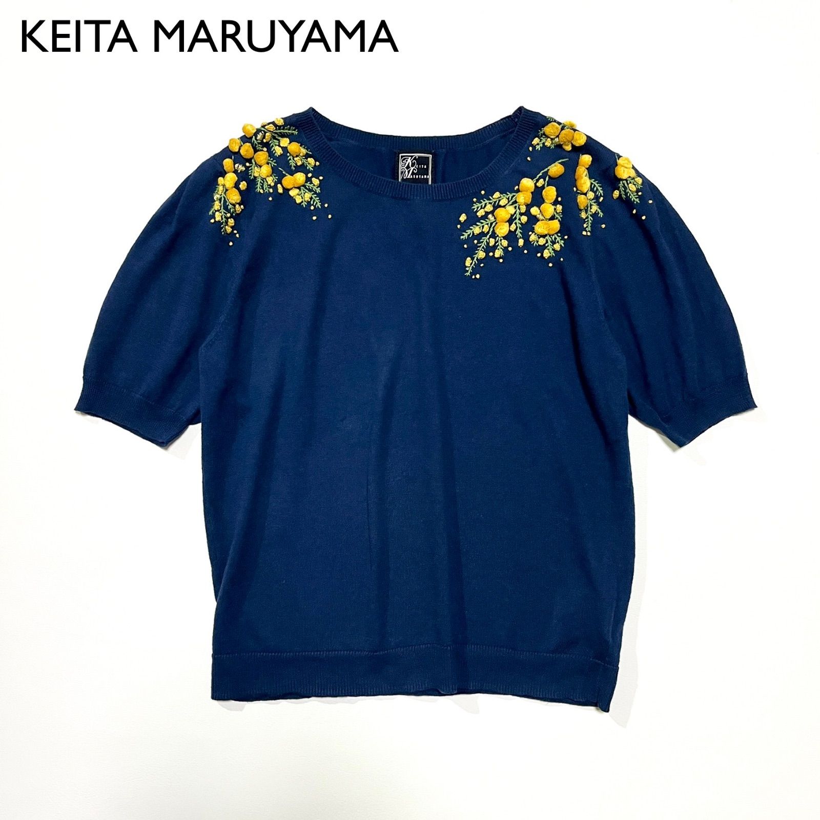 cE42 KEITA MARUYAMA ミモザ 立体刺繍 半袖ニット 定価36,300円