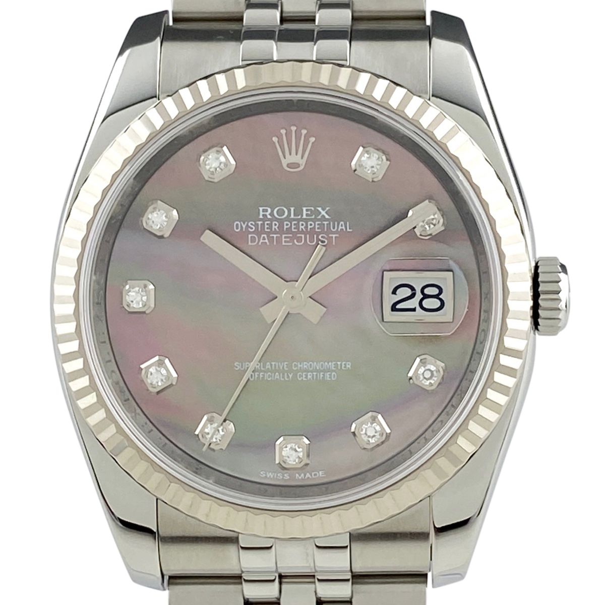 あ*ち様 言い表せ ROLEX DATEJUST 10Pダイヤ ブラックSS×WG自動巻き